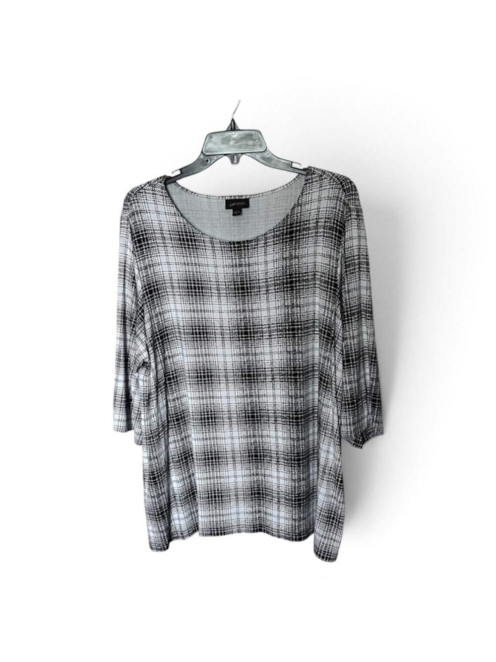 J. Jill Wearever Collection Black/White Plaid Stretch Knit Top Shirt Size XL